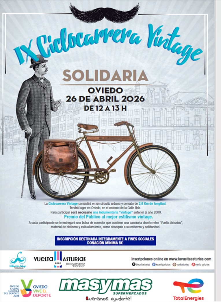 IX Ciclocarrera Vintage Oviedo 26 abril 2026 evento solidario ciclismo clásico